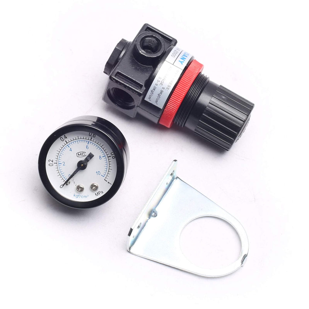 Air Control Compressor Pressure Gauge Relief Regulating Regulator Valve AR2000 Aluminum Alloy with Gauge