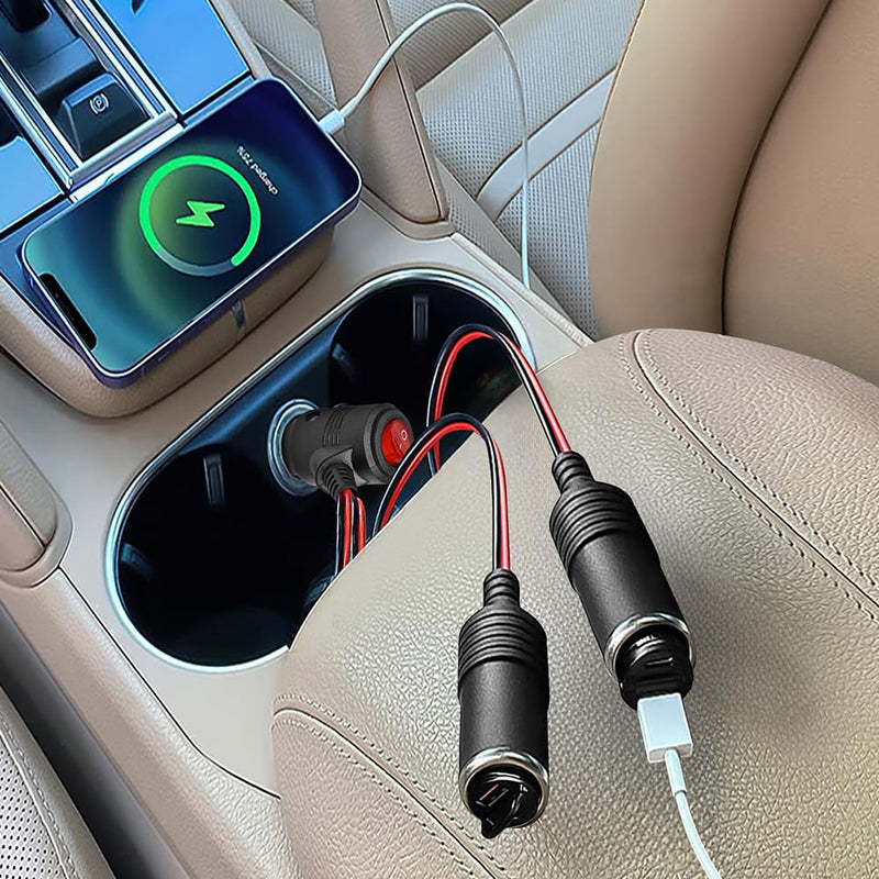 Car Cigarette Lighter Splitter, 12v Splitter Adapter for Car,Supports Fast Charging,1 to 2 Car Cigarette Lighter Splitter Power Charger Port, for 12/24 Volt Cars Vehicle,with on Off Switch cigarette lighter adapter 02