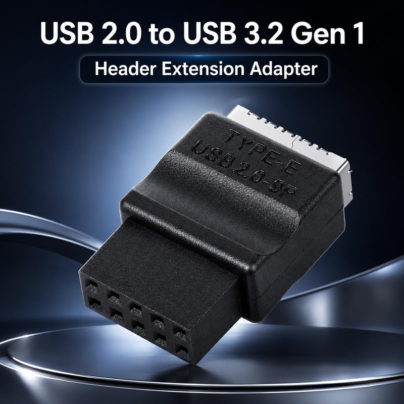 USB 2.0 to USB 3.2 Gen 1 Header Adapter for Mainboard, Front Panel Connector, Internal Conversion Adapter with Type E Key-A Female Front Panel Socket to 9 Pin Header Black