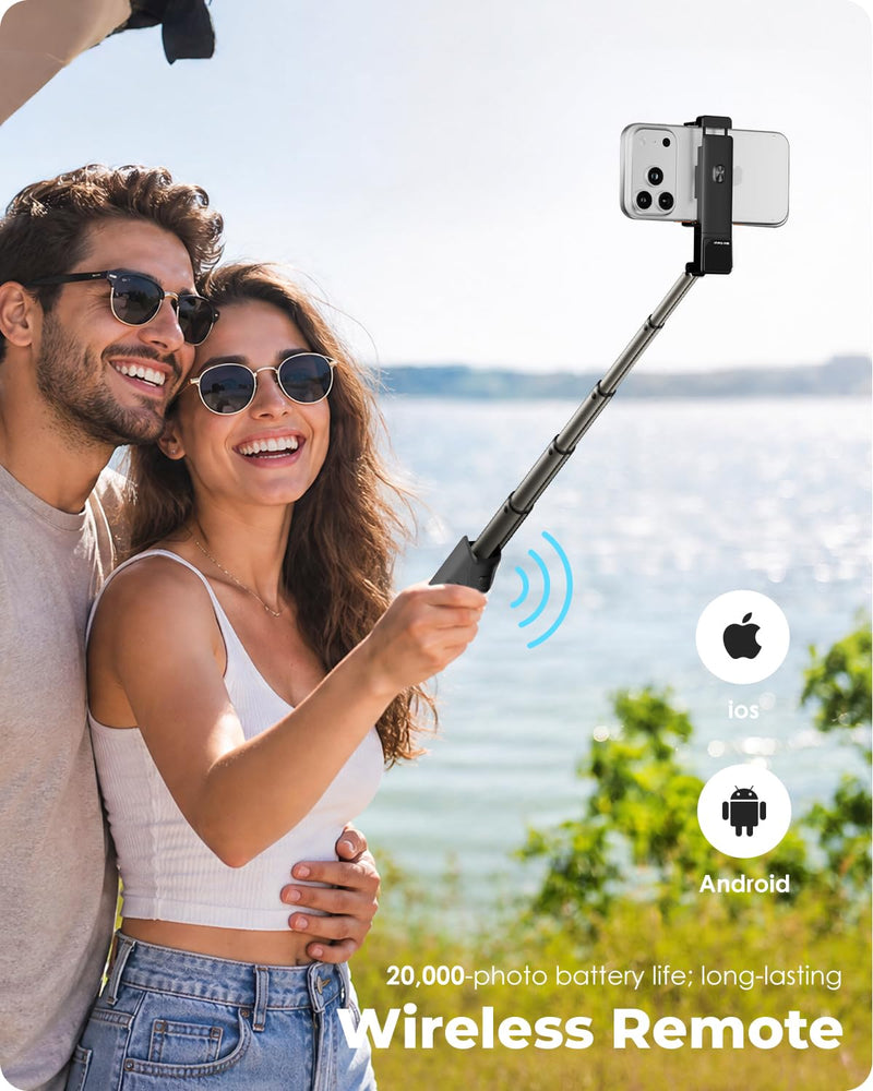Viozon Selfie Stick with Wireless Remote and Desk Clamp, Lightweight Foldable Travel Phone Holder, Aluminum Portable Selfie Stick Tripod for Video Recording, Photograph, Streaming Black