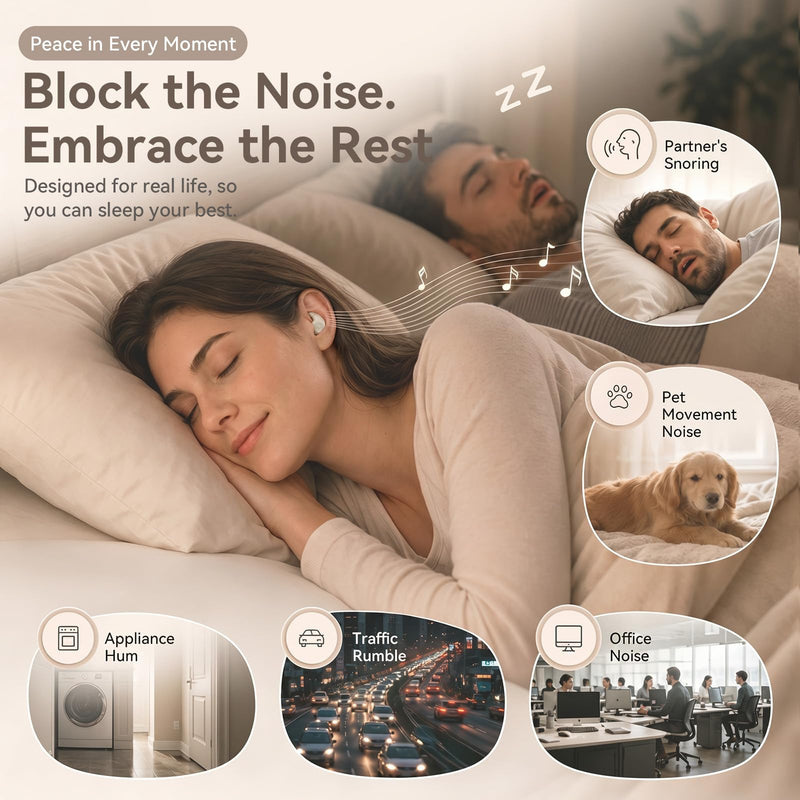 OHAYO A10 Sleep Earbuds, Noise Isolation with 72H Playtime, Ultra-Thin Design for Sider Sleeper, Strong Bluetooth 6.0 Connection, White Noise APP, Mini Sleep Earbuds Without Touch Control