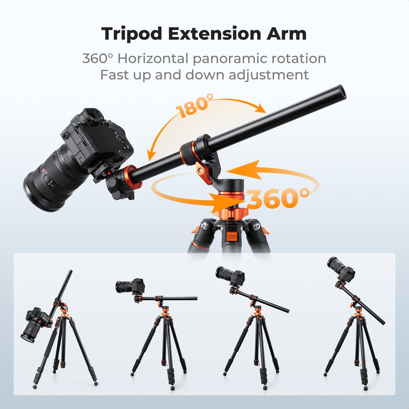 K&F CONCEPT 32" Aluminum Horizontal Tripod Extension Arm | 2-Section Detachable Center Column, D-Shaped Tube, 360° Rotatable&180° Tilt, Overhead Macro Photography, Support 11lbs, MS105 MS105 32"
