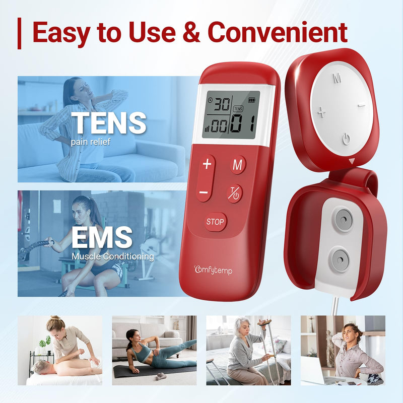 Comfytemp Transcutaneous Electrical Nerve Stimulator K6134, Wireless & Wired 2-in-1 TENS Unit Muscle Stimulator, TENS EMS Machine for Back, Shoulder, Wired Back Clip — Easy to Use Lying or Reclining