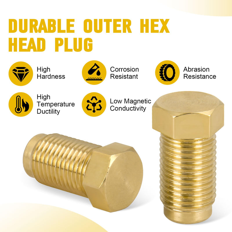 Brake Line Plugs Compatible with Dune Buggy, 10MM 1.0 Bubble, 1/8" Npt Male Brass Pipe Fitting Hex Head Plug Used For Block Off Any Unwanted M10 X 1.0 Brake Line Port (Pack Of 2)