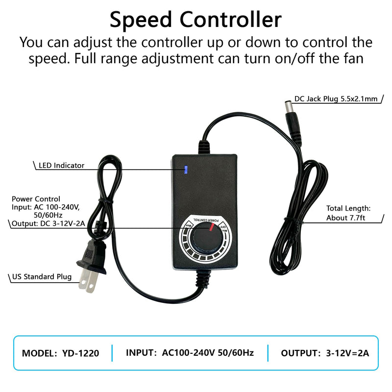 MissHoney 2 Inch Inline Fan, 12v Adjustable Speed, 22 CFM Duct Fan Ventilation System for Bathroom, Basement, Shoe Cabinet