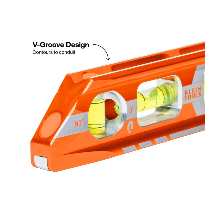 Klein Tools 935RBP 8-Inch Pitch Vial Torpedo Level with Magnetic Track, Vials Read 0/45/90 and Pitch in 1/8-Inch Increments, Level For Electricians, Construction, Plumbing, and Inspections