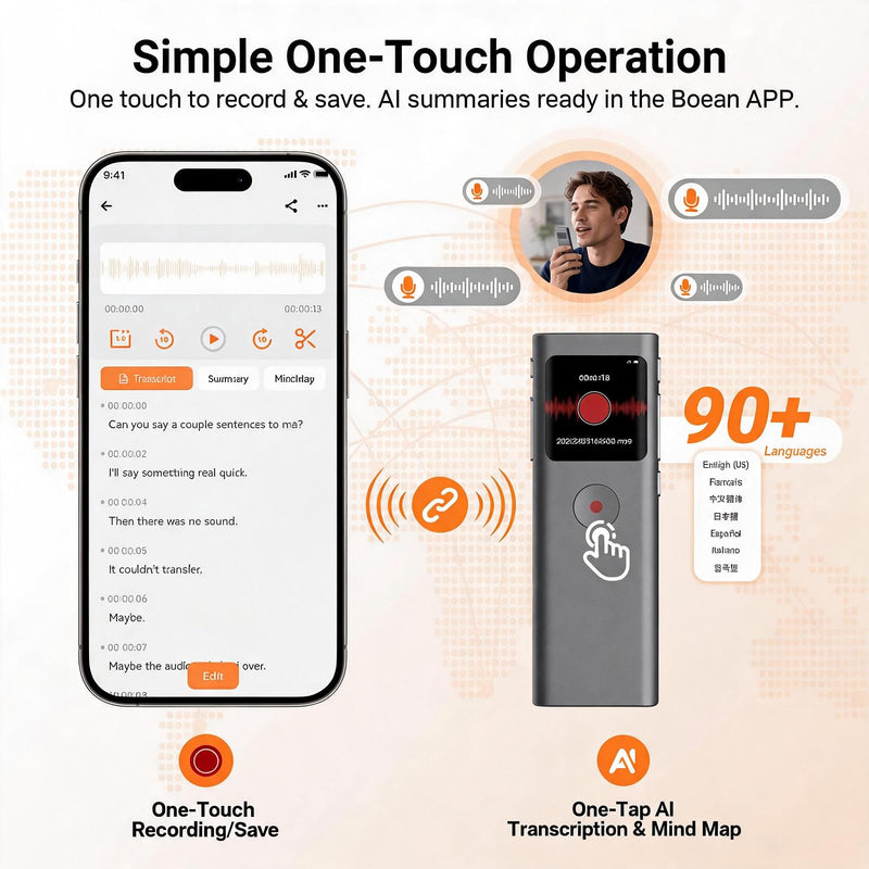 Yorlu AI Voice Recorder, Transcribe & Summarize with AI Note Taker | Voice Recorder for Meetings & Lectures & Interviews, Voice Activated with Playback, 90+ Languages, Portable Tape Recorder Grey