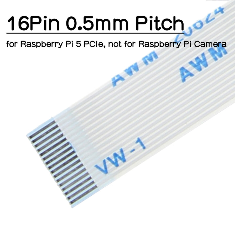 Geekworm 16Pin 0.5mm Pitch PCIe FFC Ribbon Cable Set 30mm/50mm/80mm for Raspberry Pi 5 & PCIe to NVMe SSD Adapter