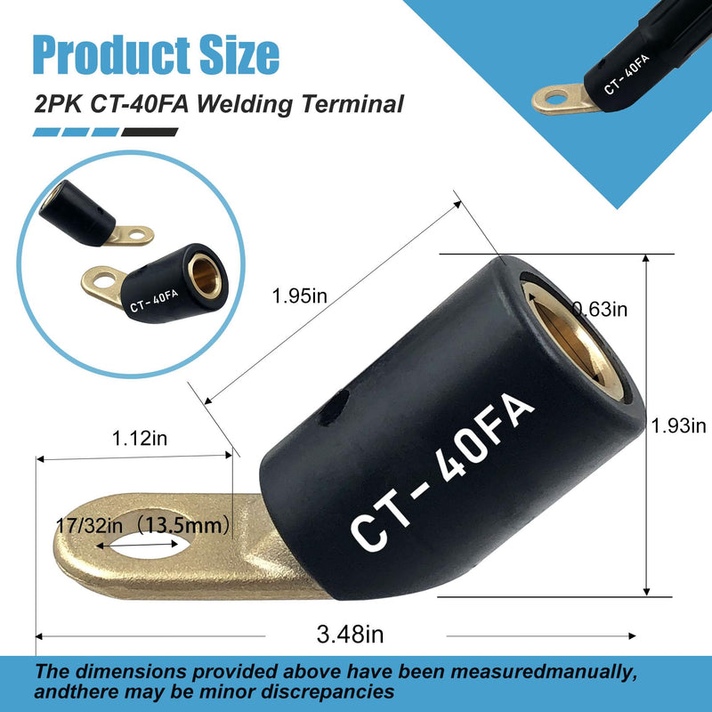 2PK CT-40FA Welding Terminal Connector, Welding Lug Connector Adapter, Terminal Lug for Lenco Style LC-40 LC-40HD Male Leads Connectors, 17/32" Stud Hole, Angle 45°, 08030 2 PK
