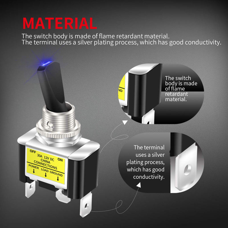DaierTek 12V Blue LED Lighted Toggle Switch 30 Amp 12 Volt Toggle Switch SPST ON Off 2 Position 3pin for Automotive Car Truck -2pcs 2pcs Blue LED