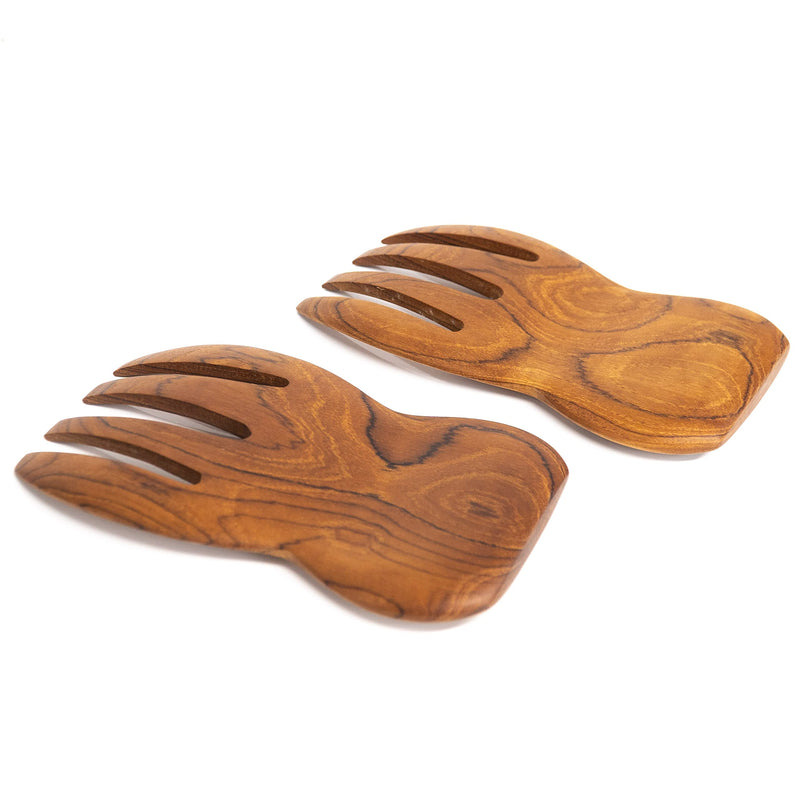 Rainforest Bowls Javanese Teak Wood Salad Serving Hands - Perfect for Mixing, Tossing & Serving Salad - Ultra-Durable- Premium Wooden Design Handcrafted by Indonesian Artisans 1