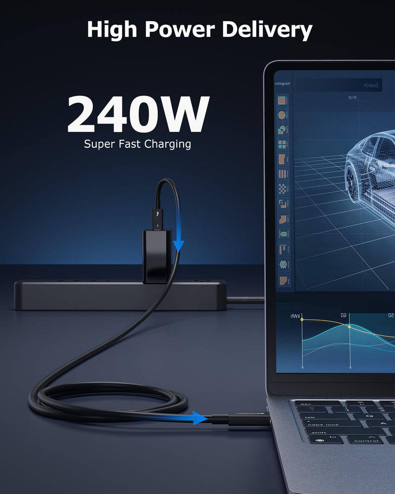 Cable Matters [Intel Certified] 80Gbps Thunderbolt 5 Cable with up to 120Gbps Bandwidth Boost and 240W Charging in Black - 0.5m / 1.6ft, Compatible with Thunderbolt 4, USB4, Thunderbolt 3 and USB-C 1.6 ft