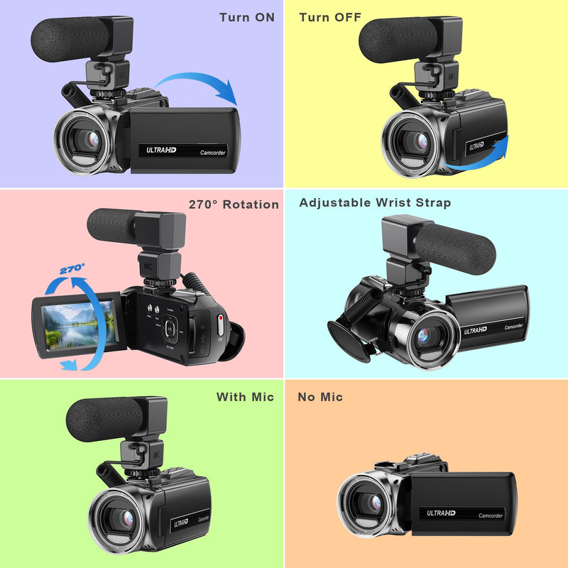 Video Camera Camcorder Digital Camera Recorder for YouTube Full HD 1080P 30FPS 36MP 3.0" 270゜Rotation LCD Video Cameras for Filming with Microphone,32GB SD Card, 2 Batteries for Kids Students Elderly
