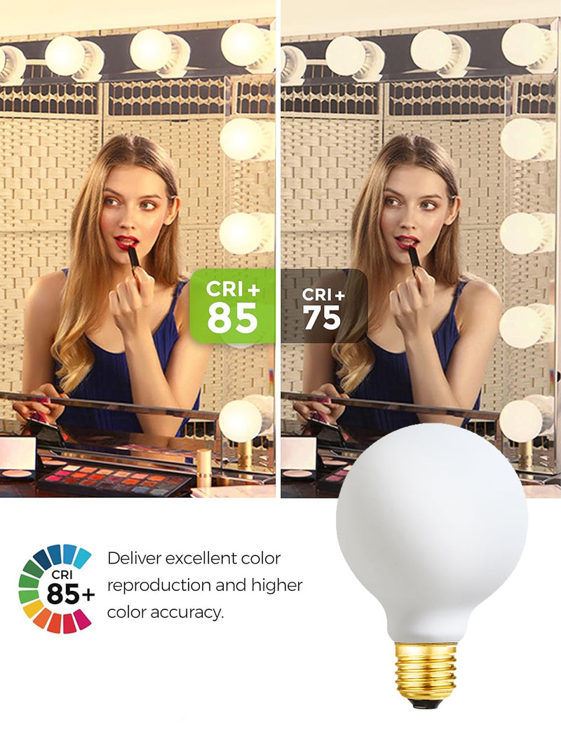 G25 LED Light Bulb E26 Base Matt Opal Porcelain Soft White 3000K Dimmable Edison 6W Led Globe Bulb,600LM,60 Watt Equivalent,Outside Frosted Glass,G80 Vintage LED Edison Globe Light Bulb,4 Pack.