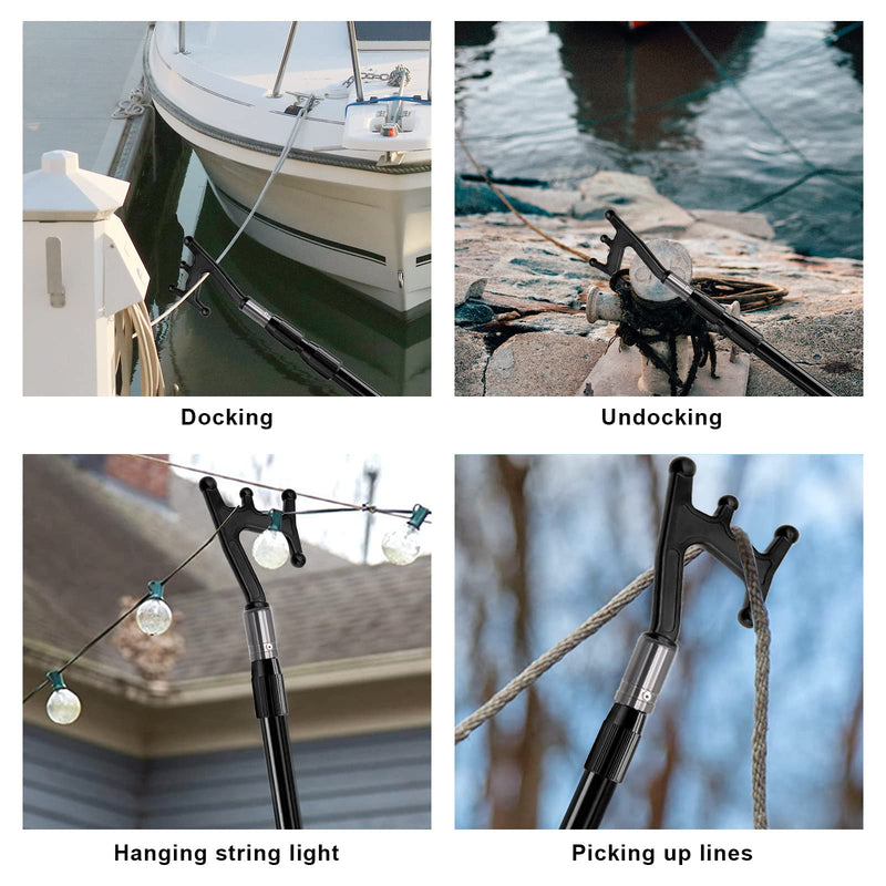 SAN LIKE Boat Hooks for Docking Extension Pole Hook Telescopic Boat Pole with Luminous Bead, Lightweight Floating, Non-Slip Rubber Handle, Durable & Rust-Resistant 3.58 Feet-black
