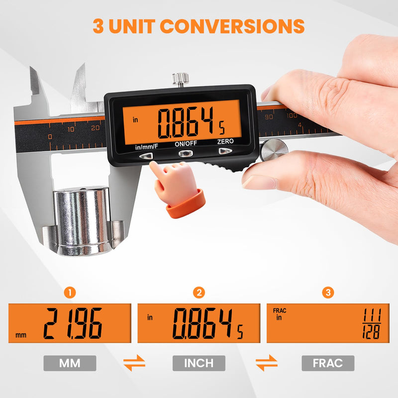 HARDELL Digital Caliper, Rechargeable Caliper Measuring Tool with Large Orange Screen (Non-Backlit) (12 Inch) 12 Inch