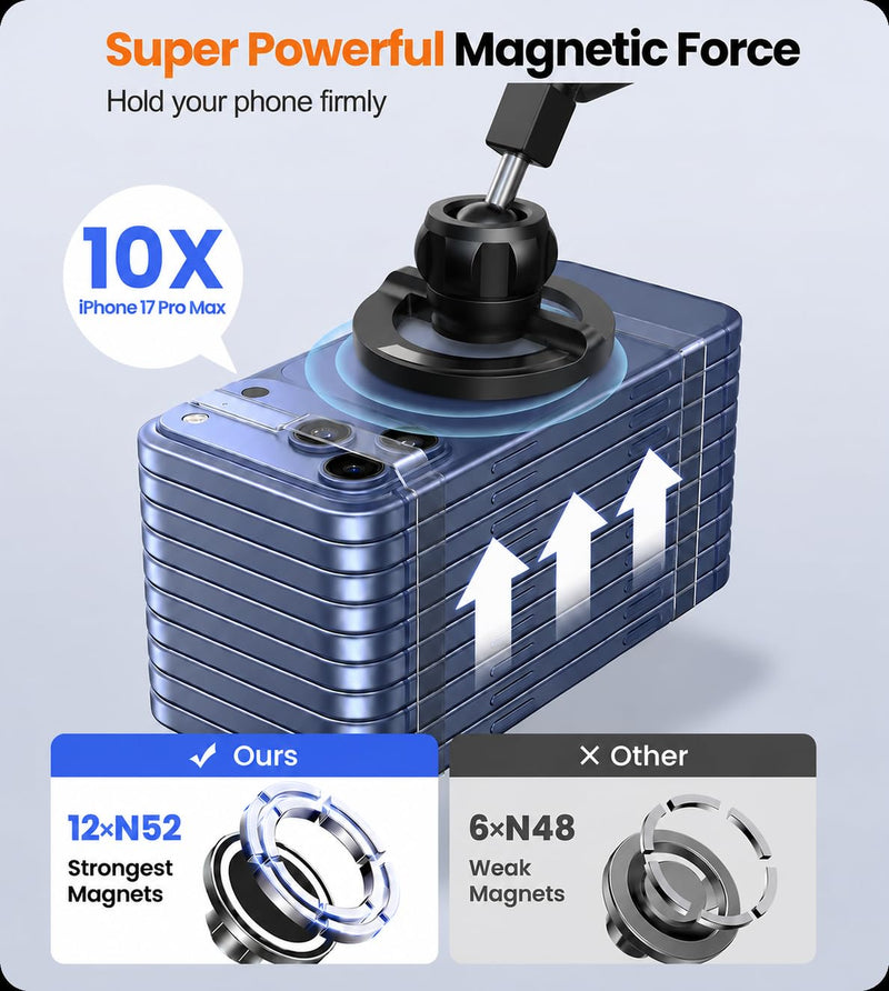 Foldable Hidden Tesla Phone Mount, All-Metal 360° Adjustable MagSafe Powerful Magnetic Car Holder Fits All Phones, Tesla Accessories for Model 3 Model Y Cybertruck