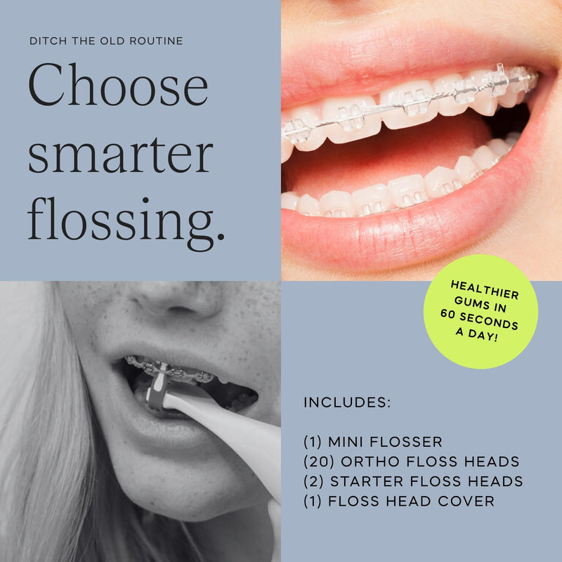 Slate Flosser Mini - Orthodontic Braces Bundle | 3-in-1 Dentist-Invented with Reusable Floss Heads, Gum Brushes & Tongue Scraper | More Effective Than String or Water Floss