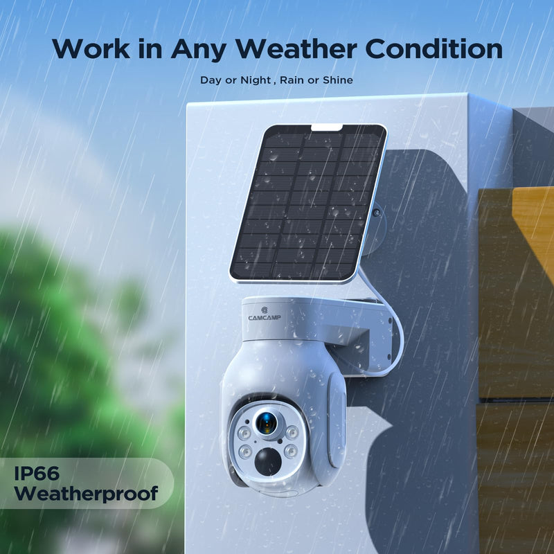 Camcamp 4MP Battery Powered WiFi Camera with Solar Panel, Spotlight, PTZ, 2-Way Audio, Smart Human Detection, Cannot Work Alone, Only Compatible SC23 Solar Security Camera System Add-on Cam
