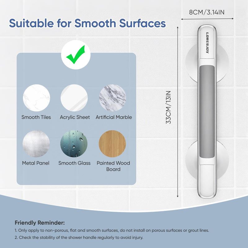 Grab Bars for Bathtubs and Showers with Indicator, Suction Cup Shower Handle, Surface Safety Grip, Strip Locking Latches Removable Bathroom Support, Easy Install Tool-Free Design (1-PCS) 1-PCS
