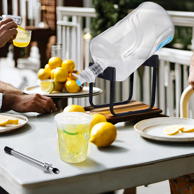 Chunful Lemonade Stand Supplies Include Stainless Steel 3-5 Gallon Water Jug Stand, Dispenser Valves, Straw Brush, Straw Puncher for Plastic Lids Lemonade Cups with 9.8 Inch Stainless Steel Muddler