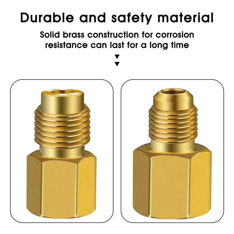 6 Pieces 6015 R134A Brass Refrigerant Tank Adapter to R12 Fitting Adapter 1/2 Female to 1/4 Male Flare Adaptor Valve Core and 6014 Vacuum Pump 1/4 Inch Flare Female to 1/2 Inch Male
