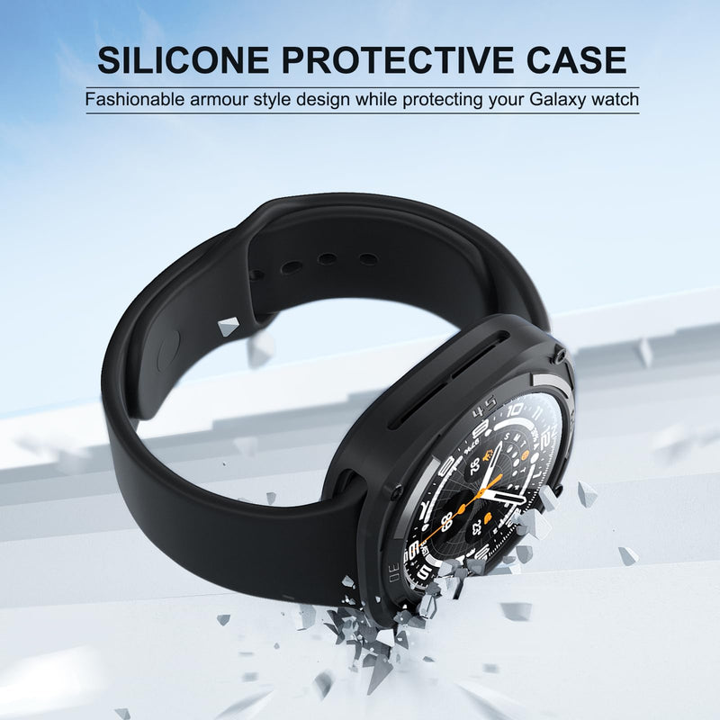 2-Pack Watch Case & Screen Film for Samsung Galaxy Watch Ultra 47mm | Durable Rugged TPU Bumper, HD Clear Tempered Glass, Anti-Scratch, All-Round Protection, Black 47mm Ultra 8 / Ultra 7