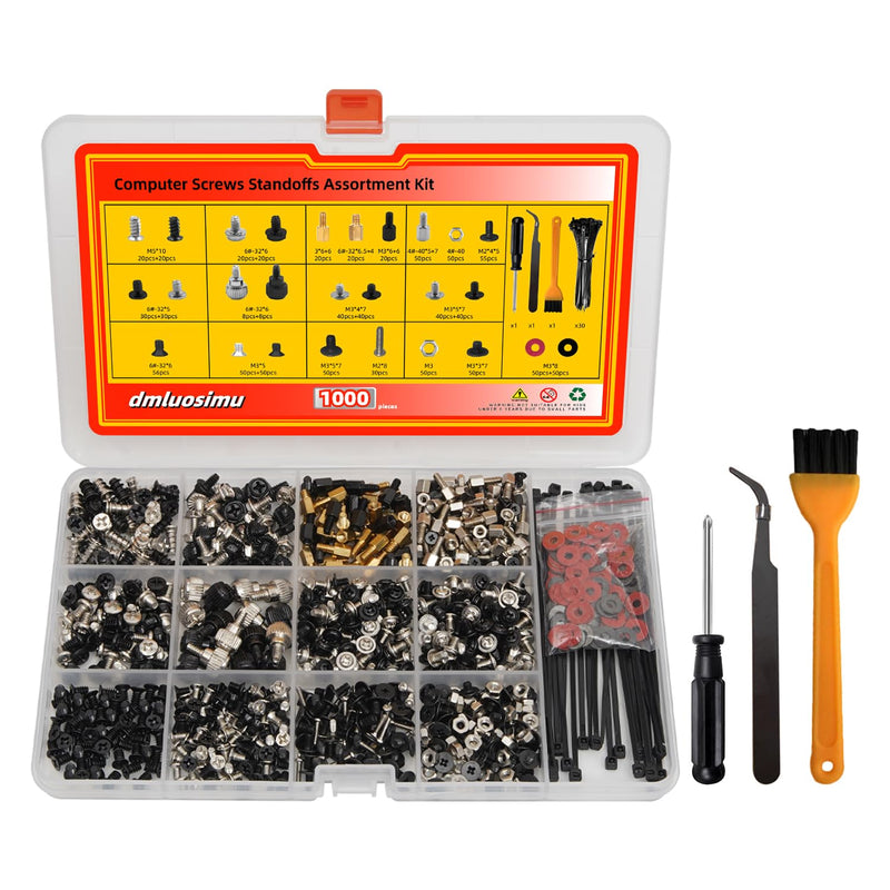 1000pcs Computer Screw & Standoff Kit - Motherboard Mounting Screws for ATX Cases, HDD/SSD, Power Supply, GPU, PC Fans - DIY PC Building & Repair Essentials