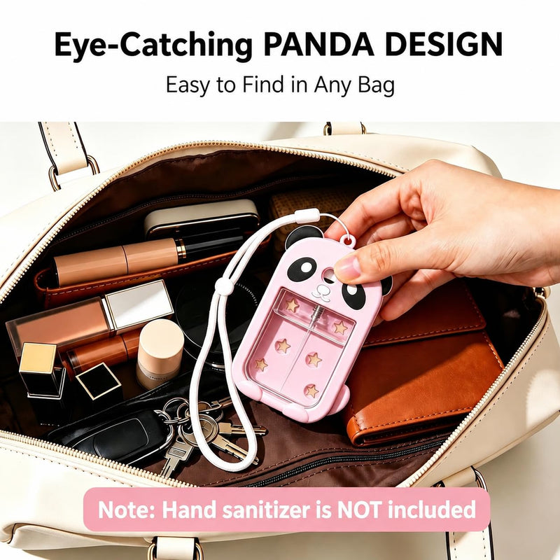 Panda Hand Sanitizer Case, Compatible with Touchland 1 FL OZ Mist | Adjustable lanyard & keychain, durable silicone cover, trendy purse charm, everyday travel commute essential, gift for her
