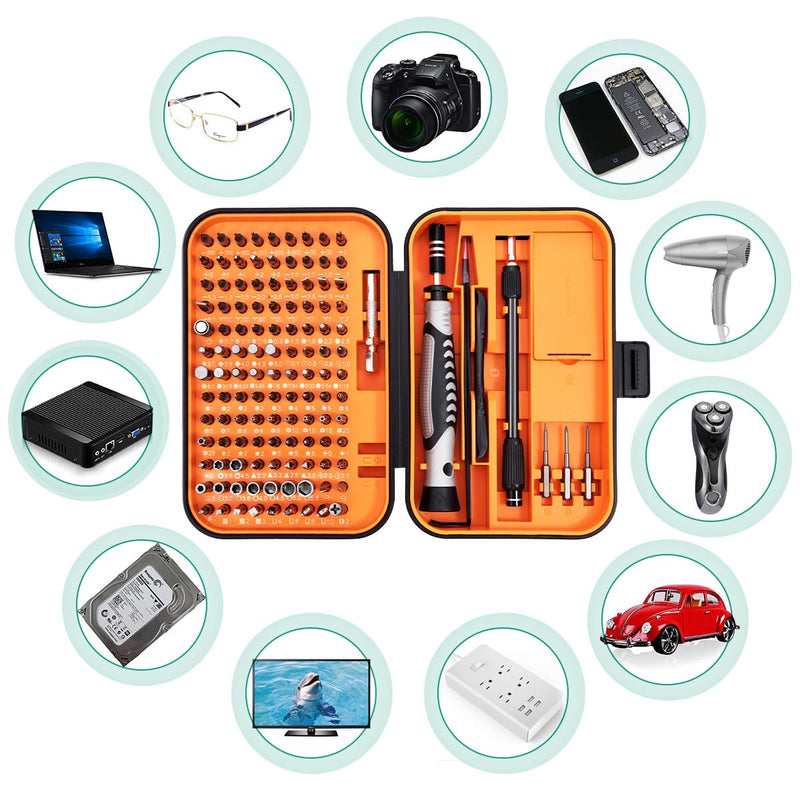 ORIA Precision Screwdriver Set, Magnetic Repair Tool Kit, 130 in 1 Professional Screwdriver Kit with 120 Bits, Built-in Magnetizer, Case, for Electronics, Watch, Eyeglasses, DIY Projects Orange