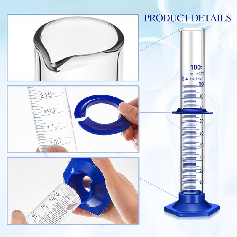 5PCS Graduated Cylinder Measuring Cylinder Thick Glass Lab Cylinders (100ML) 100ML