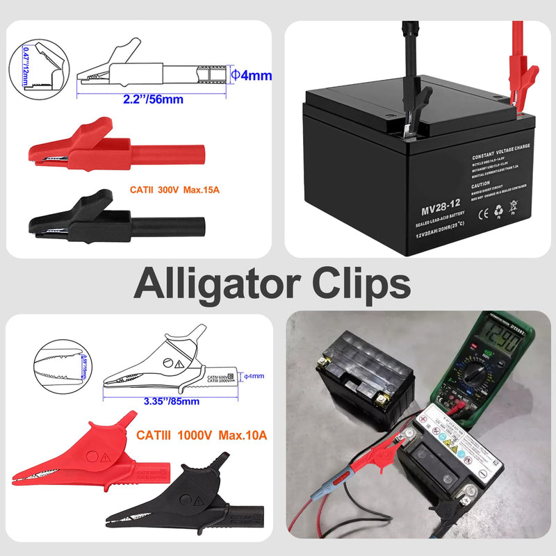 28PCS Multimeter Test Leads Kit with 6 Pockets Roll Up Tool Bag, Replaceable Wire Piercing Probes, Alligator Clips, Test Hook Clips, Test Tweezer for Digital Electrical Multimeter Testing
