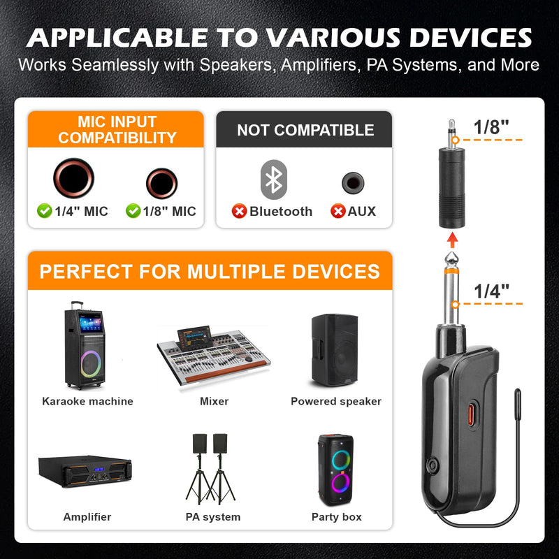 Upgraded Wireless Rechargeable Microphone, 2.4Ghz Cordless Handheld Microphone with 328FT Long Range, USB-C Charging Port 25 Hours Working Time Microphone for Karaoke Singing Speech Wedding DJ