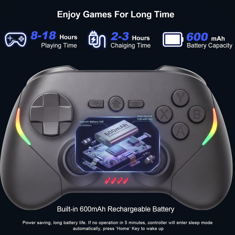 Megadream Phone Controller for PC/Switch 2|Swith/Android/iPad/Tablet/iPhone Controller - RGB light - Hall Effect Trigger/Joystick - Call of Duty, Roblox, Genshin Impact, Direct Play Black