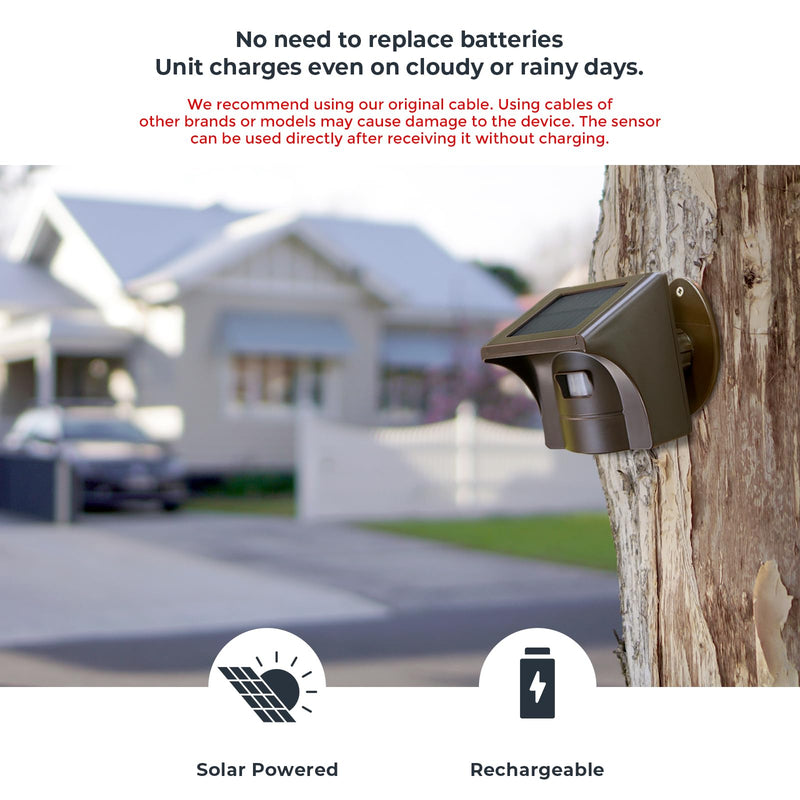 eMACROS Long Range Solar Wireless Driveway Alarm Outdoor Weather Resistant Motion Sensor & Detector-Security Alert System-Monitor & Protect Outside Property 1 receiver and 2 sensors