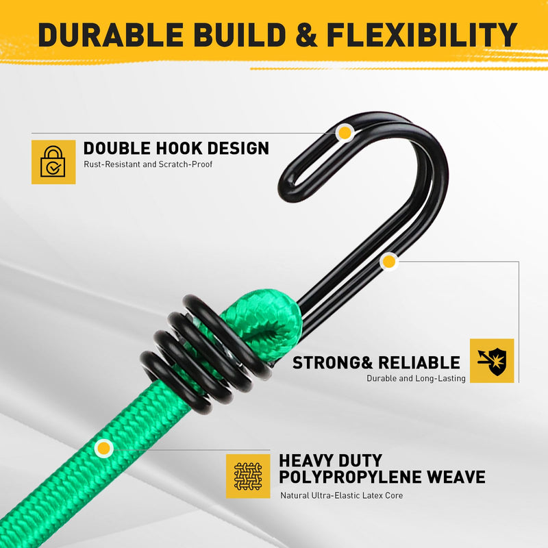 ELEAD 33 Piece Premium Bungee Cords Assortment Jar, Includes 10", 18", 24", 32", 40" Bungee Cord with Hooks, 6" Nylon Cable Ties, 8" Canopy Tarp Ball Ties and Tarp Clips