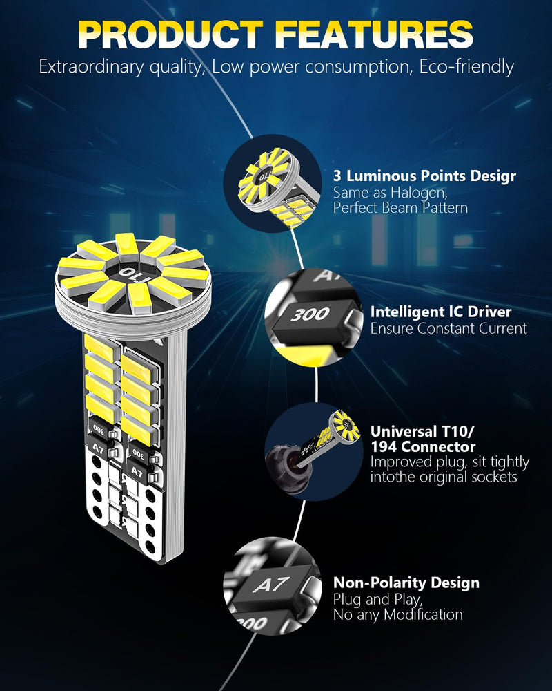 10Pcs 194 T10 168 W5W 2825 LED Bulb, Super Bright LED Car Interior Dome Map Camper RV License Plate Light Bulbs, Upgraded 25-SMD 3014 Chipsets 12V 400LM 6500K Xenon White