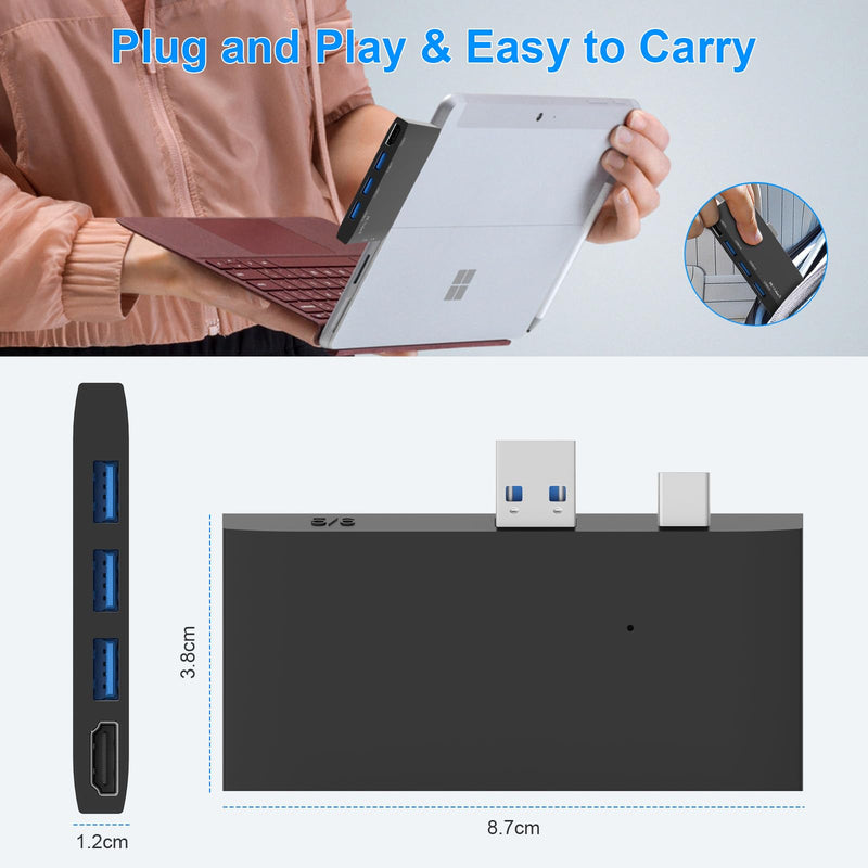 Surface Pro 6/Pro 5/Pro 4 Docking Station USB Hub with HDMI - Surface Pro 4/5/6 Accessories dongle SD Micro Card Memory Card Readers Dock, Surface Pro 4K HDMI Adapter with 1 x USB3.0 + 2 x USB2.0 Port For Surface Pro 4/5/6
