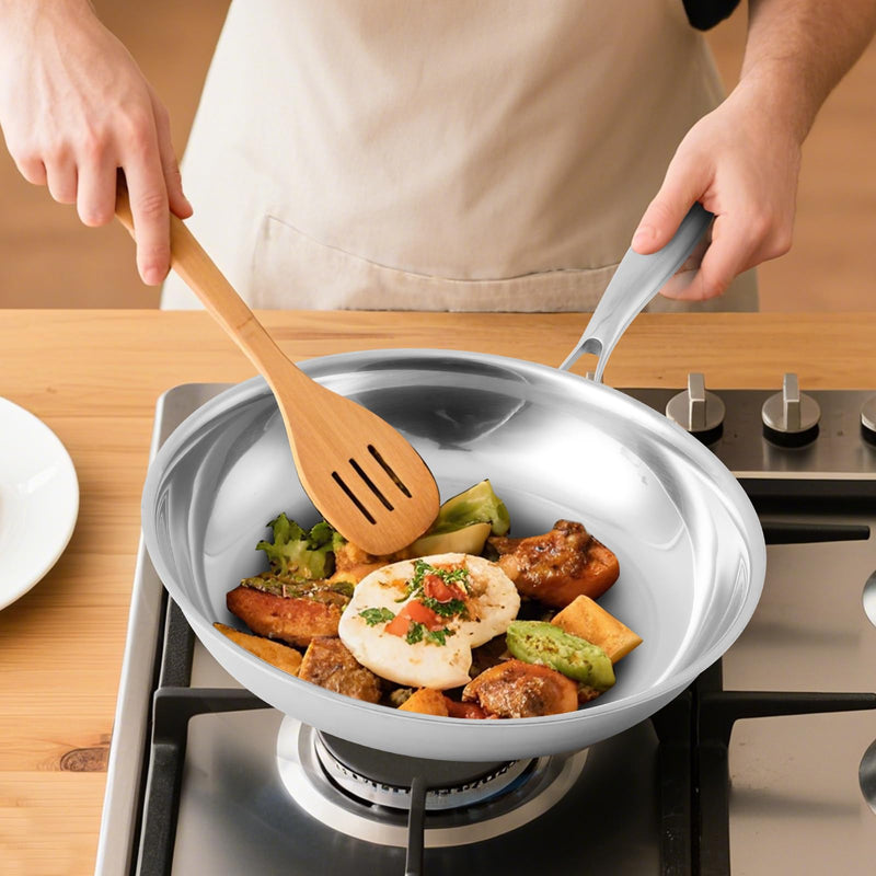 Ranbomer Stainless Steel Pan，Non-Toxic PFAS, PFOA & PTFE Free, Compatible With All Cooktops & Induction Safe, Oven Safe Pan for Searing & Sautéing, Long Lasting Cookware. (12 Inch)