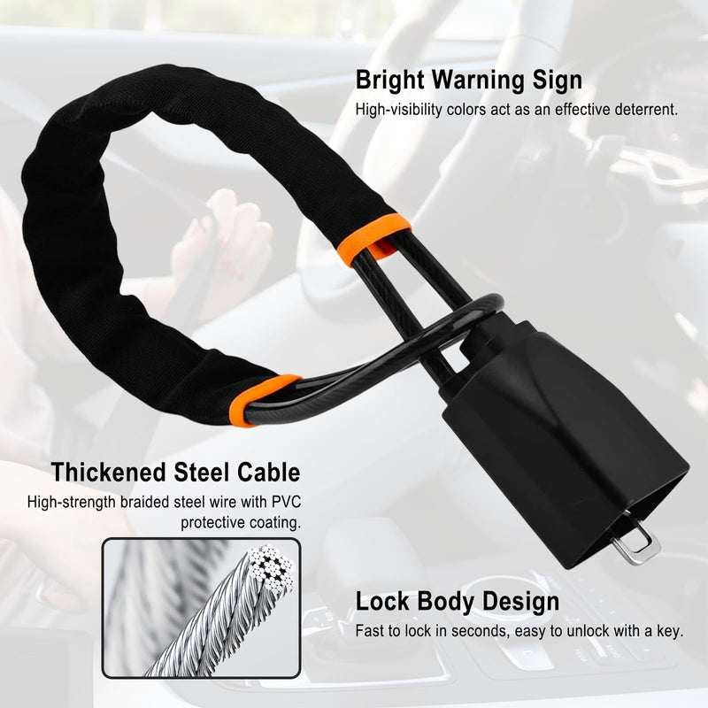 Car Steering Wheel Lock Anti-Theft Device, Seat Belt Lock with 3 Keys, Universal Car Security Anti Theft for Most Vehicles, Trucks, SUVs, Vans & Golf Carts (Black)