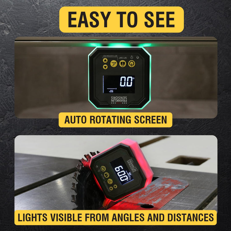 Franklin Sensors Light Cube, Digital Angle Gauge and Level, Turns Green When Level and Blue at Custom Reference Angles, Finds and Measures at 0 – 90 and 0 – 180 Degrees (No Case)