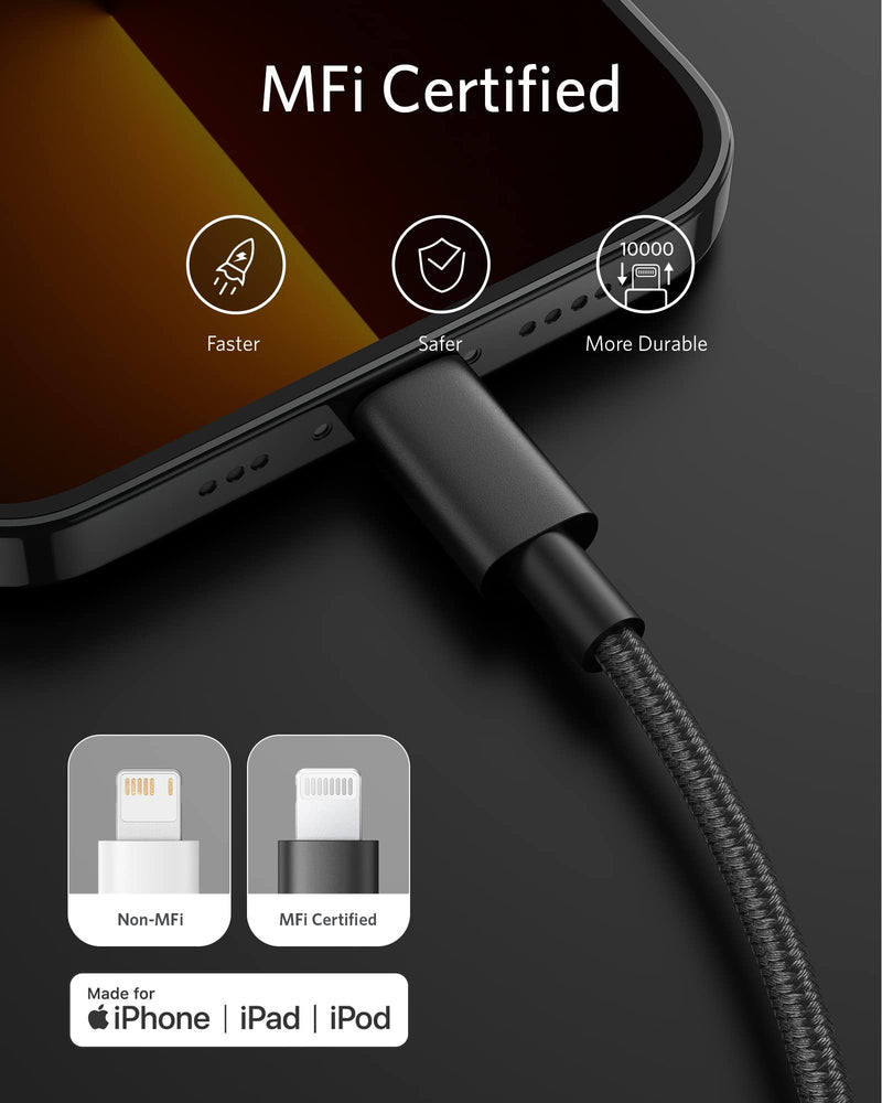 Anker New Nylon USB C to Lightning Cable, Apple MFi Certified for iPhone 14 Series, and More (2, Black, 6FT) 6 feet 2