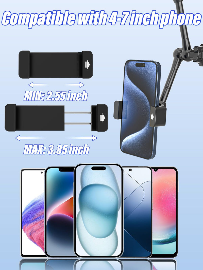 Car Phone Holder, Metal Magic Arm Rear View Mirror Phone Holder, Rotatable Cellphone Mount for Car Rearview Mirror Compatible with 4-7" Mobile Phones, Fit for Car Rearview Mirrors with Tubes