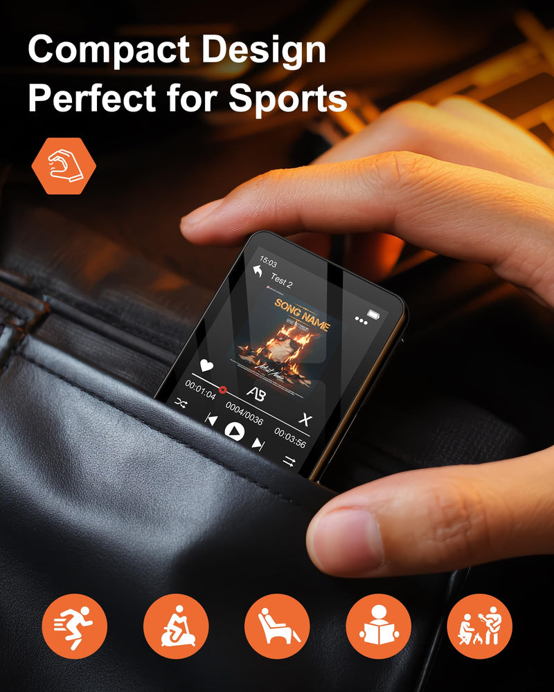 128GB MP3 Player with Bluetooth 5.4, AGXOV Music Player with Built-in HD Speaker, FM Radio, Voice Recorder, HiFi Sound, E-Book, Earphones Included 2.4‘’128GB