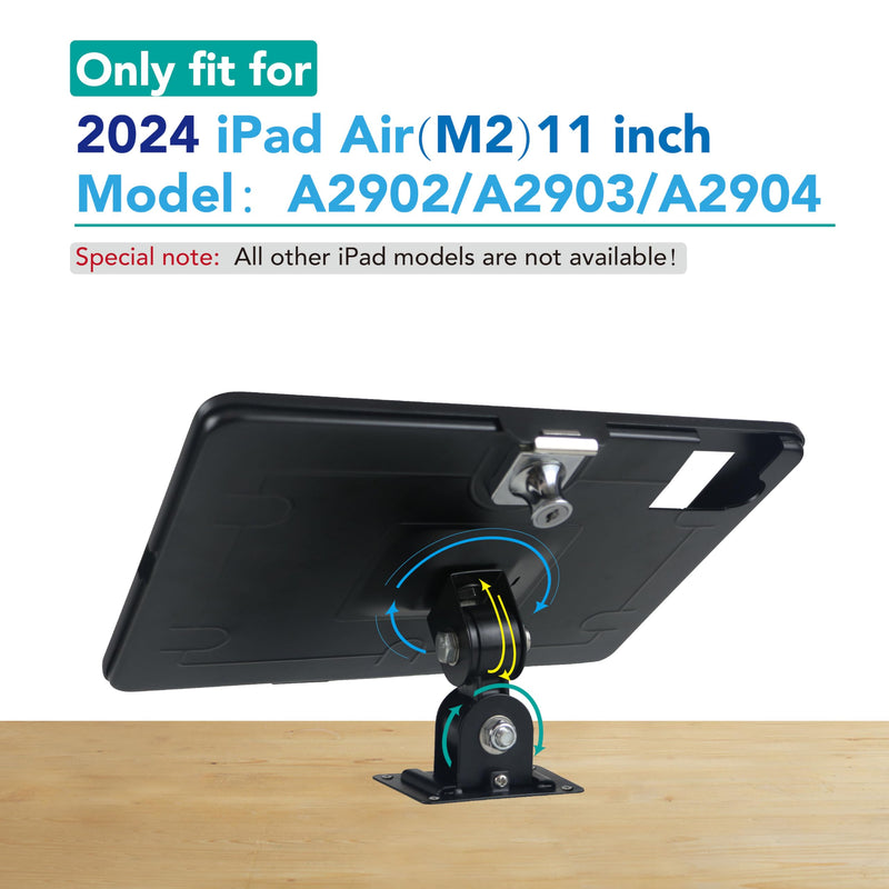On Wall Mount Bracket for iPad Air 11-inch M3 2025 & M2 2024,(iPad Air 7th/6th Generation),Excluding Other 11",with Lock &Key,Multi Angle Design,Metal,(Black)