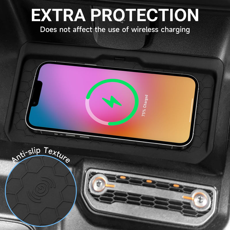 Silicone Anti-Slip Center Console Organizer Wireless Charging Mat for Ford Bronco 2021 2022 2023 2024 2025 Interior Accessories Pad Tray Storage Box Holder (Not for Sport Model)