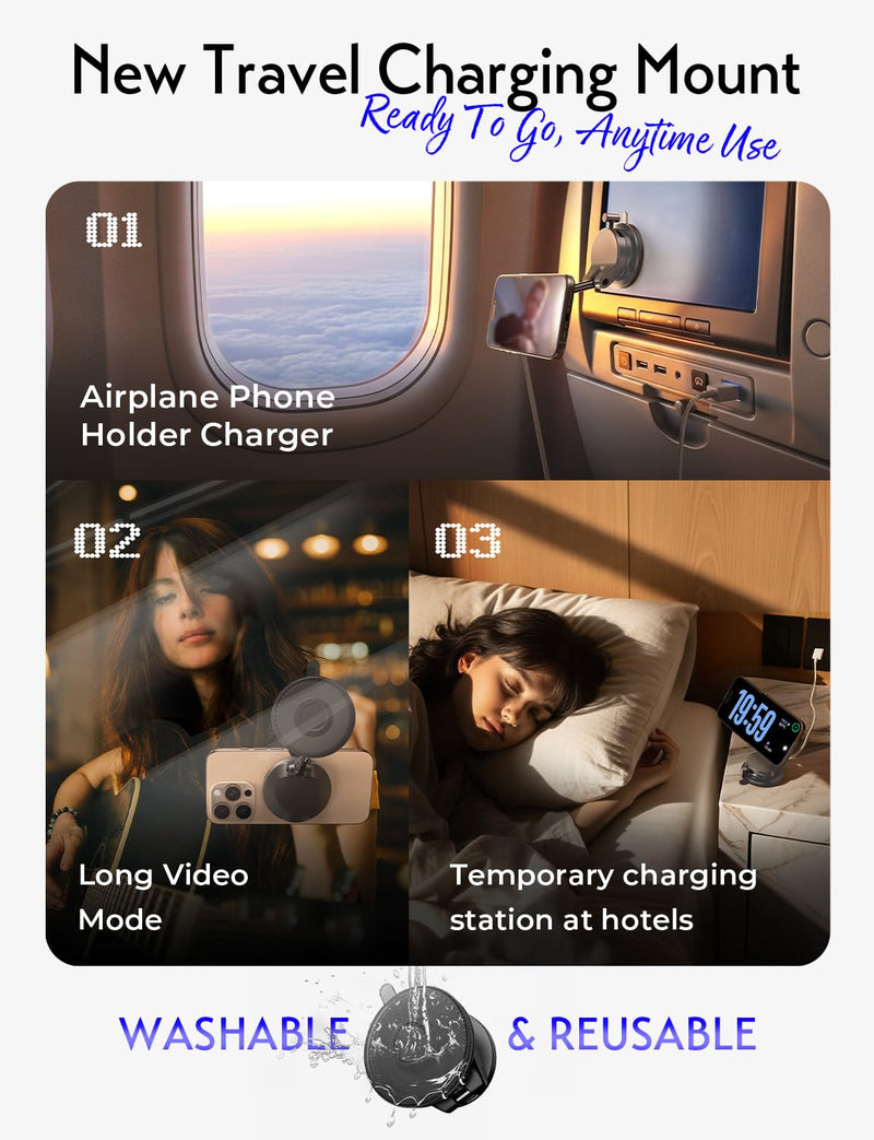 LISEN for Qi2.2 25W MagSafe Car Mount Charger,Magnetic Wireless Car Charger | [With 54W Adapter] Vacuum Suction Car Phone Mount, 360° Magnetic Wireless Phone Holders for Your Car, Only for iPhone 17-12 Black