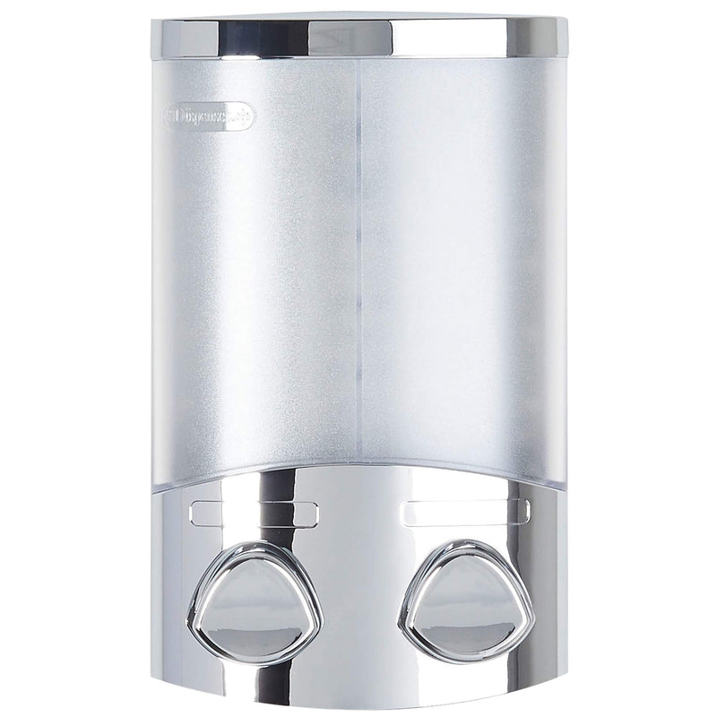 Better Living EURO Shower Dispenser Wall Mount Shower Soap Dispenser for Bathroom Hotel Body Wash, Corner or Flat Wall Shower Shampoo Dispenser, Built-in Hooks, 2 x 10.5 oz, Chrome, 2-Chamber