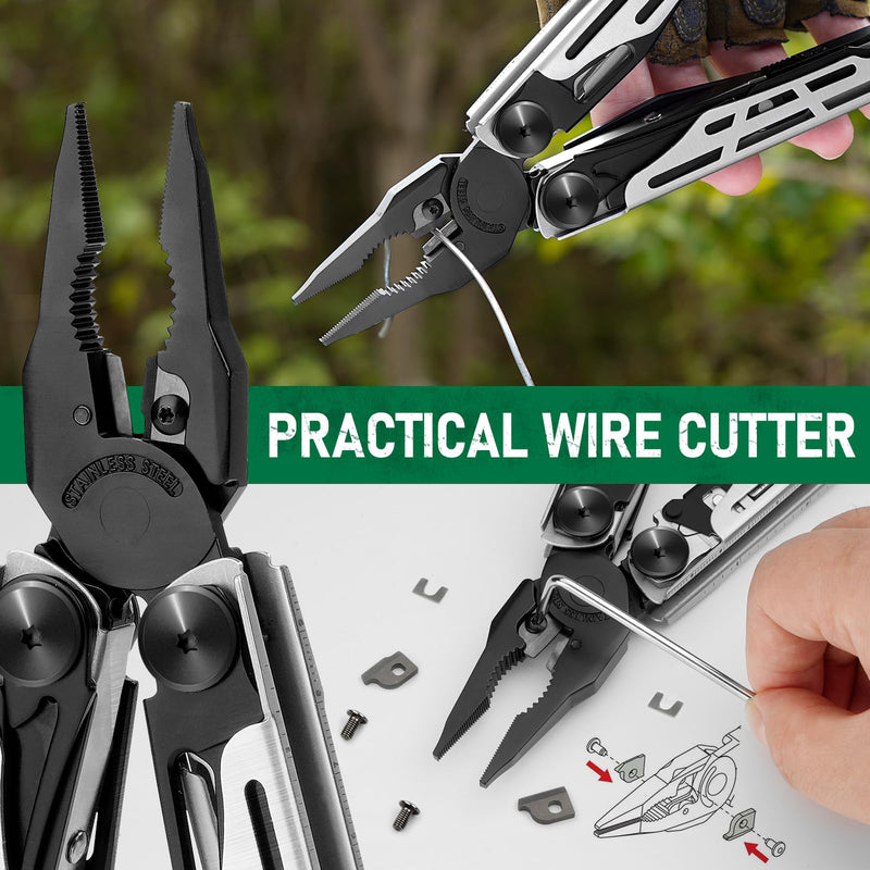BIBURY Multitool Pliers Pro BI2045, Foldable Multitools with Replaceable Wire Cutters and Saw, Stainless Steel Multi Tool w/Upgraded Scissors and Screwdriver Set, Ideal for Camping, Hiking, Survival Black