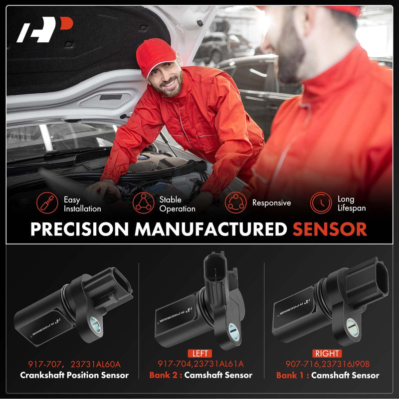 A-Premium Camshaft Crankshaft Position Sensor Compatible with Nissan & Infiniti Vehicles - 3.5L V6 - Altima, Maxima, 350Z, Murano, Quest, FX35, G35, M35 - Set of 3